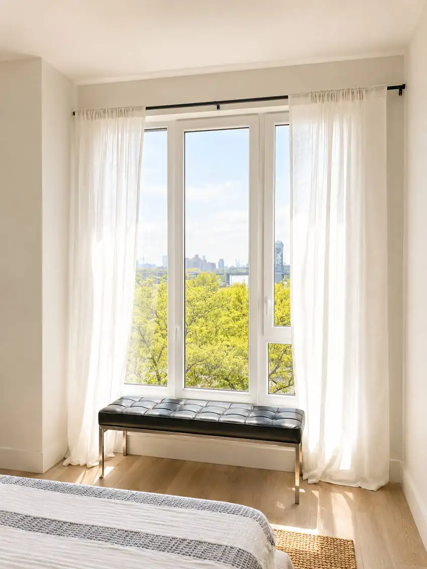 Window bench with river and skyline outlook