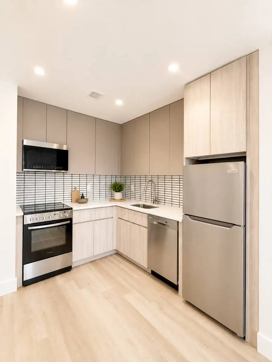 Standard residence kitchen with integrated appliances